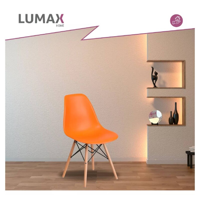 Pack 4 Sillas De Comedor Eames Lumax De Diseño Moderno Con Patas De Madera Naranja