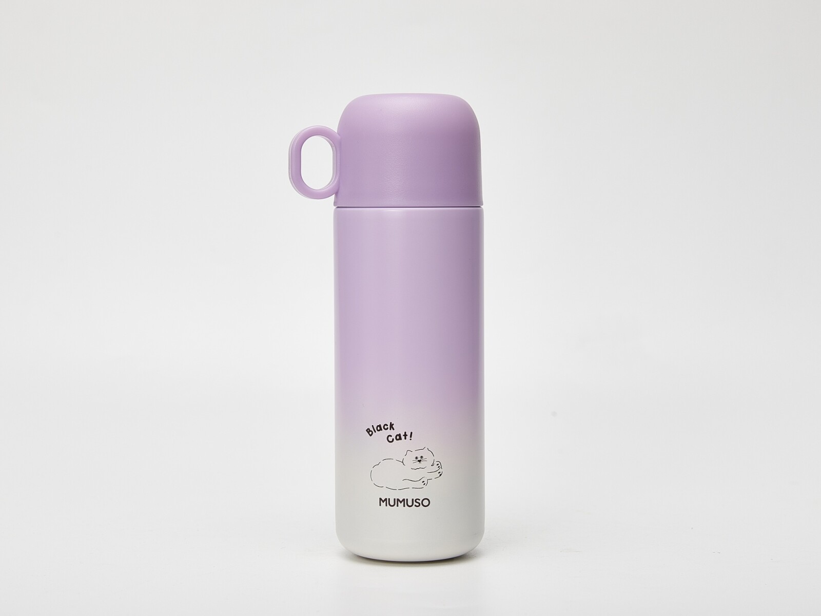 BOTELLA DE AGUA TÉRMICA CON VASO (GATO LINDO/MORADO/450 ML) 
