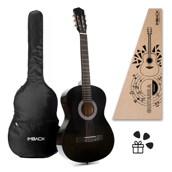 Guitarra Criolla Clasica Tamaño 4/4 39 Para diestros Con Estuche Funda Y Puas Imback Color Negro Guitarra Criolla Clasica Tamaño 4/4 39 Para diestros Con Estuche Funda Y Puas Imback Color Negro