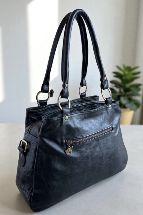 Cartera De Cuero Modelo VITALIA Con Arte Pintado A Mano Color Negro