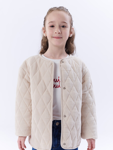 Campera capitoneada estampada Rayas Beige