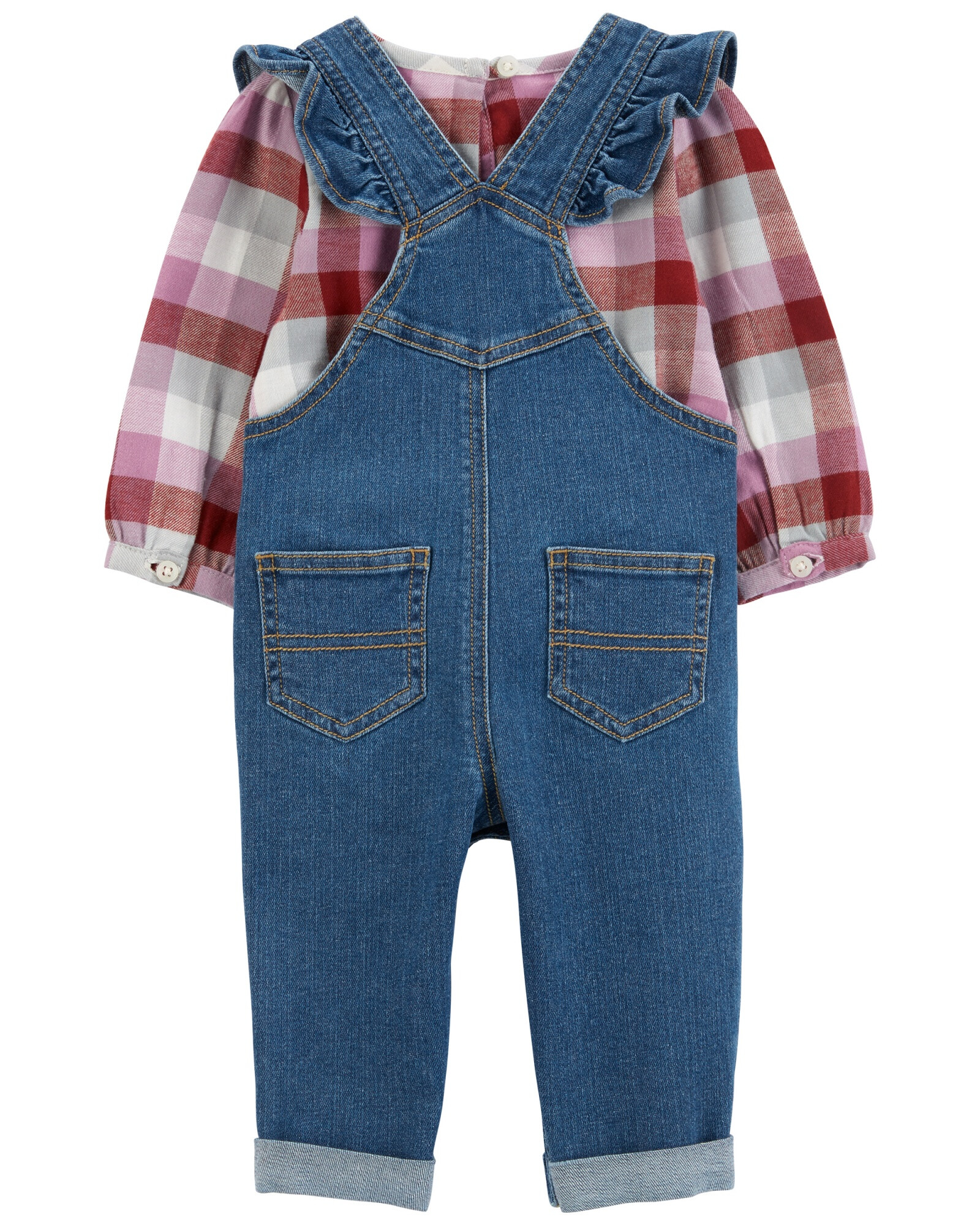 Set dos piezas enterito jean y blusa de franela Set dos piezas enterito jean y blusa de franela