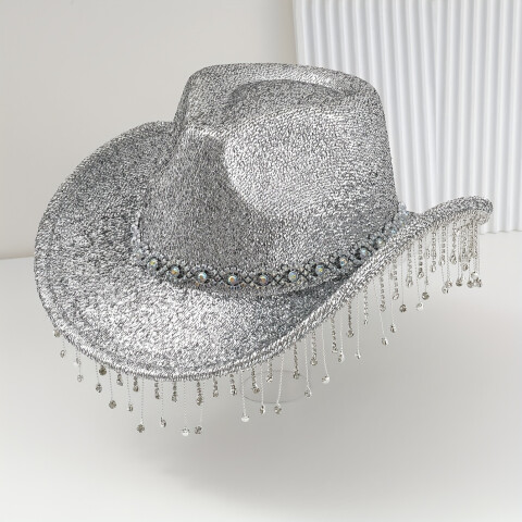 Sombrero Cowboy con Colgantes Plateado