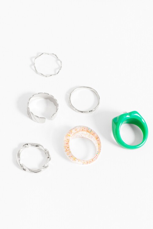 Set anillos acrilico verde plateado
