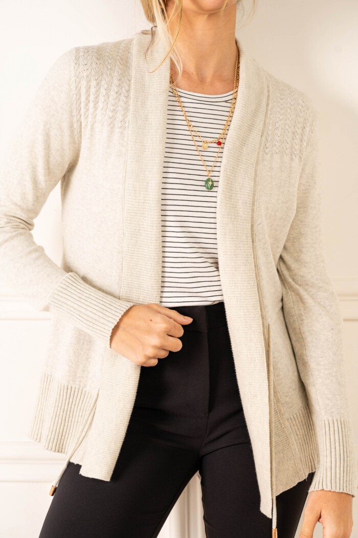 Cardigan C/solapa Algodón Elastano Gris Melange