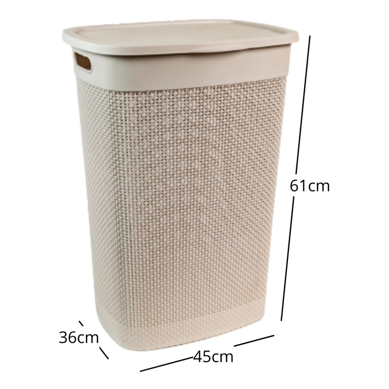 Cesto para ropa simil ratán con tapa 55 lts ARENA