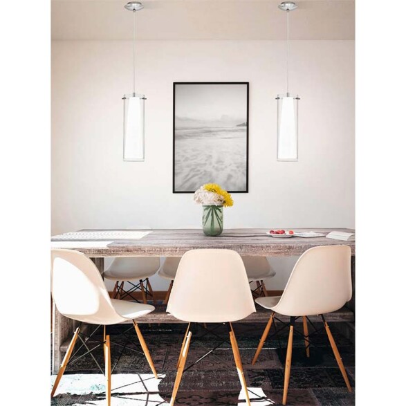 Colgante cilindro niquel/vidrio blanco 1XE27 TROY3 EG0288