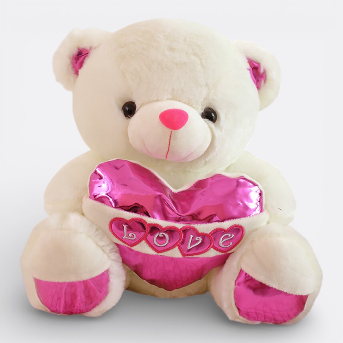 Oso de Peluche con Corazón Rosado - Blanco 