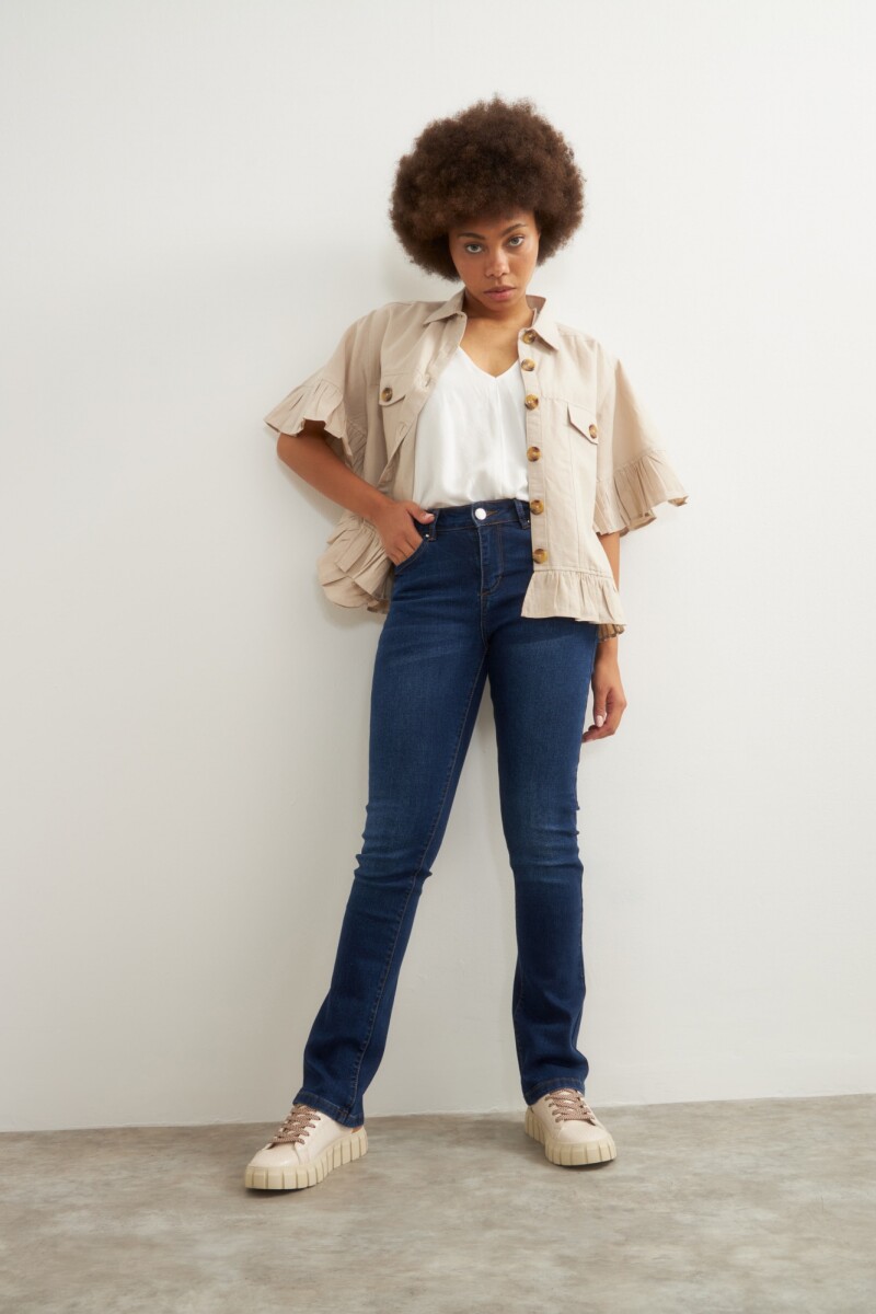 Chaqueta de lino con volados beige melange