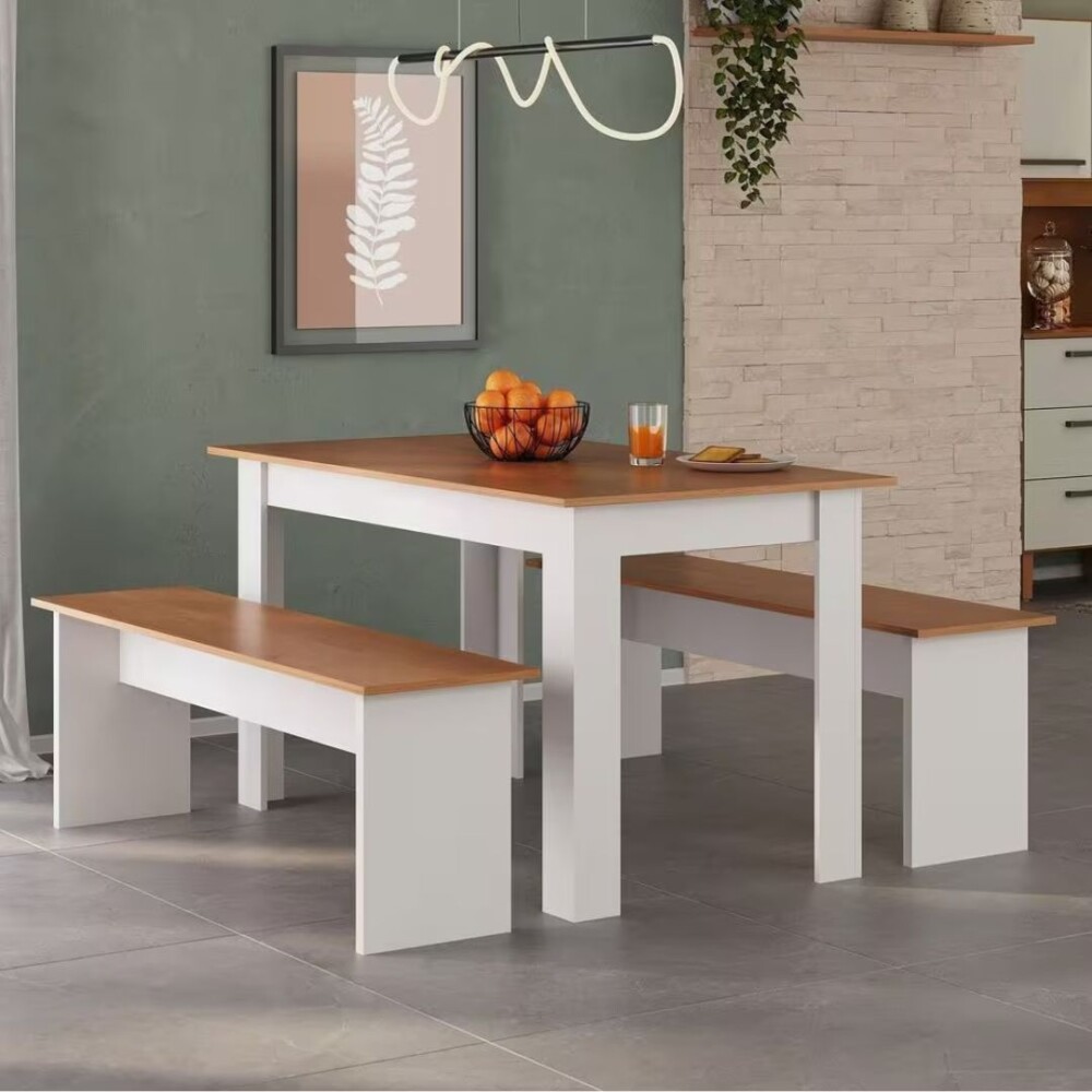 Juego de Comedor Primor - Mesa + 2 Bancos Blanco