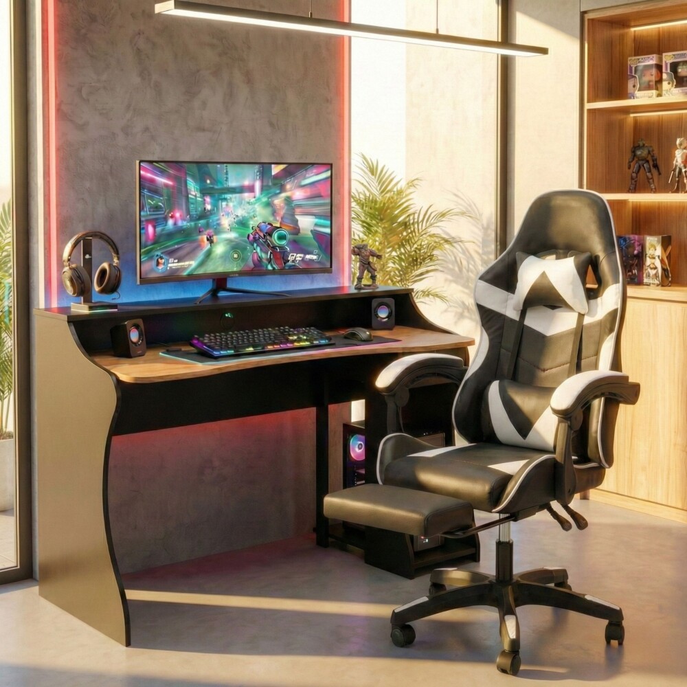 Combo Escritorio + Silla Gamer Blanco