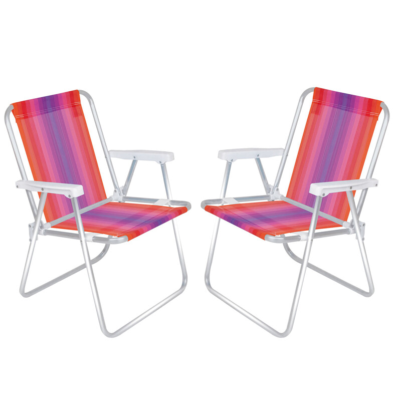 Set X 2 Sillas Altas Aluminio Clásica A Rayas ROJO
