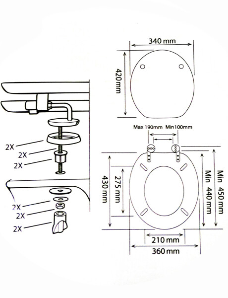 Tapa para inodoro universal estampada Amalfi en MDF con herrajes en acero inoxidable Diseño 11