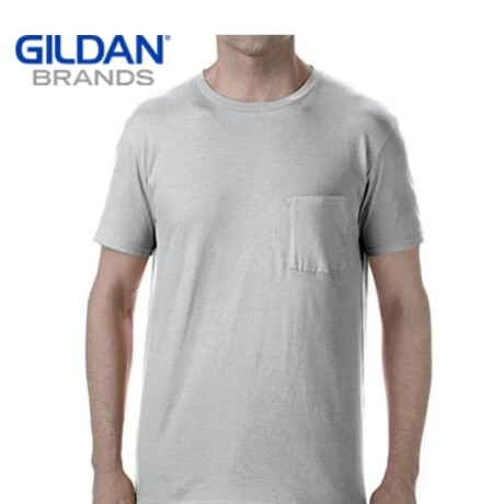 Camiseta Básica Gildan Con Bolsillo Gris melange