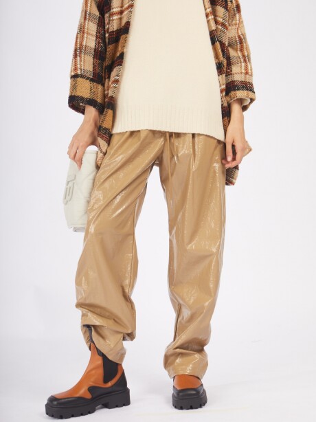 Patent faux leather track pant BEIGE