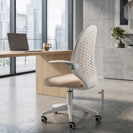 SILLA DE OFICINA ERGONÓMICA GIRATORIA CON RUEDAS ASIENTO REGULABLE BEIGE