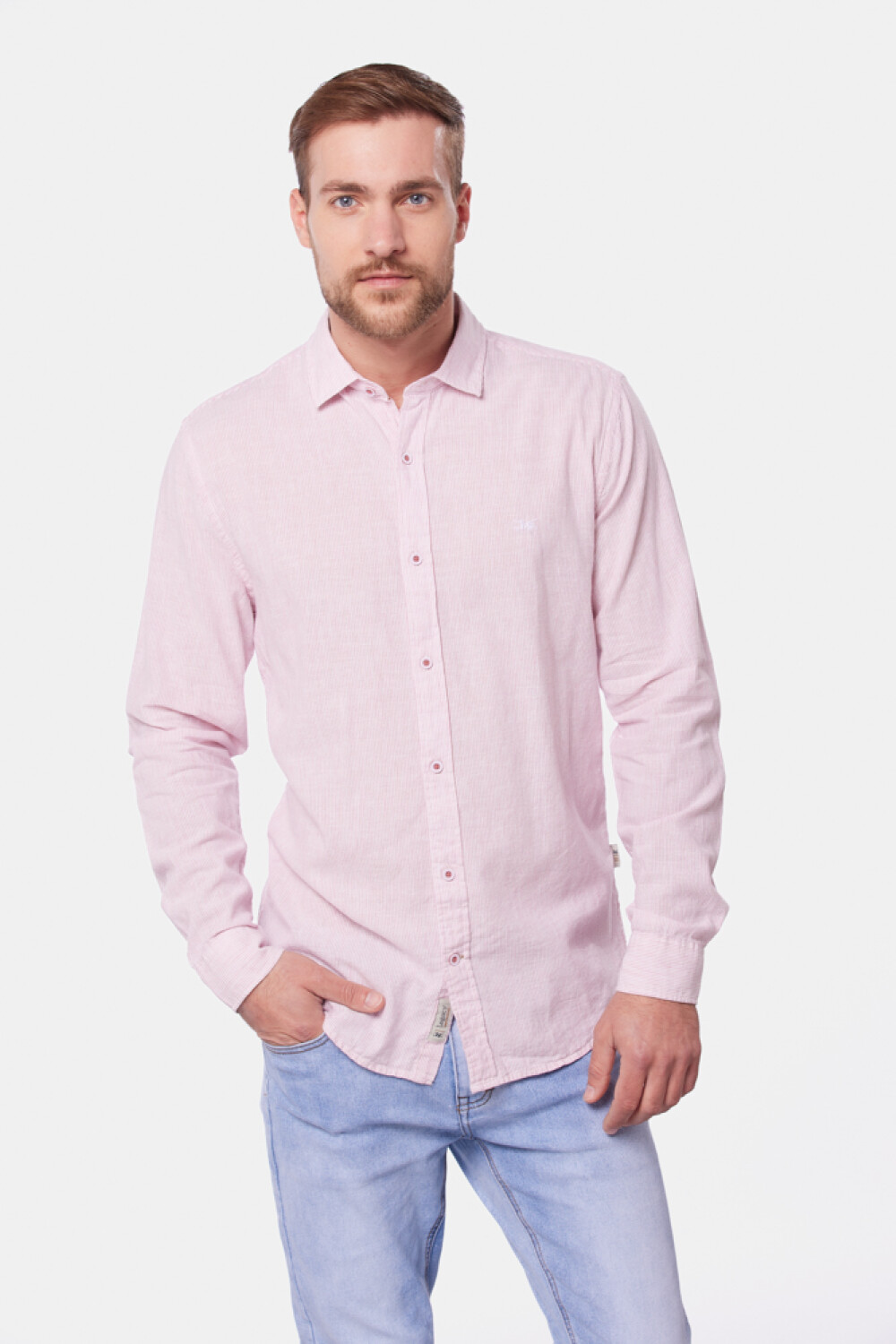 CAMISA DE LINO RAYADA Rosa