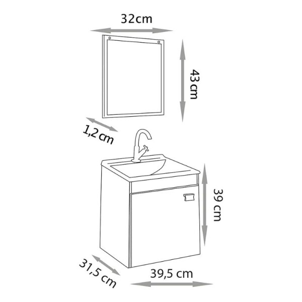 MUEBLE BAÑO SUSPENDIDO 40 CM CON MESADA Y ESPEJO - BLANCO MUEBLE BAÑO SUSPENDIDO 40 CM CON MESADA Y ESPEJO - BLANCO