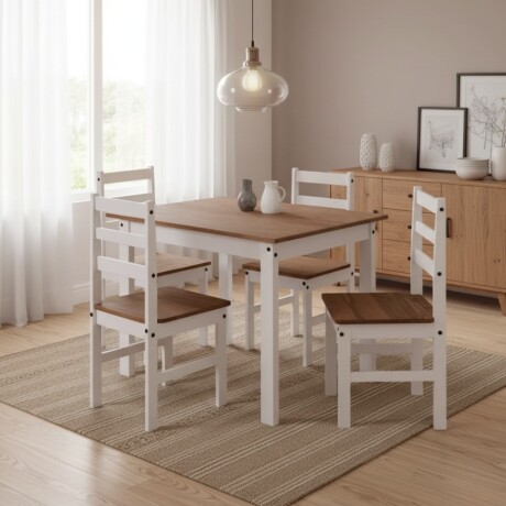 JUEGO DE COMEDOR MESA Y 4 SILLAS EN MADERA MACIZA JUEGO DE COMEDOR MESA Y 4 SILLAS EN MADERA MACIZA