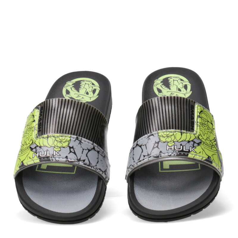 Sandalias Infantiles Marvel Smash Slide Hulk Kids Negro - Plateado - Verde