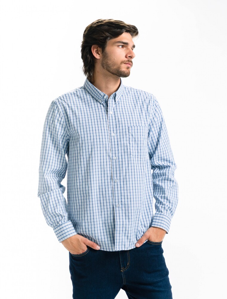 Camisa Cuadros Clasica C/Bolsillo Milan Azul/Fantasia 4