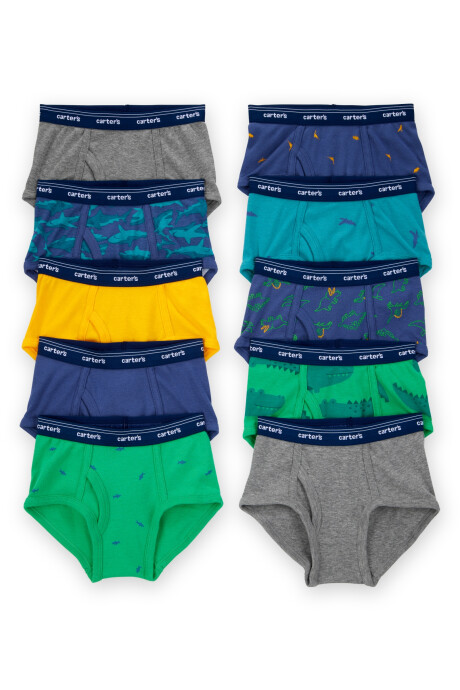 Pack diez calzoncillos slip de algodón, diseños de animales. Talles 2/3T-4/5T Sin color