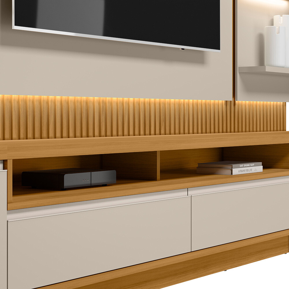 RACK PARA TV MODELO SAO PAULO (MESA TV + PANEL+ 2 LATERALES) COLOR TAURI/OFF WHITE FOSCO Rack Para Tv Modelo Sao Paulo (mesa Tv + Panel+ 2 Laterales) Color Tauri/off White Fosco
