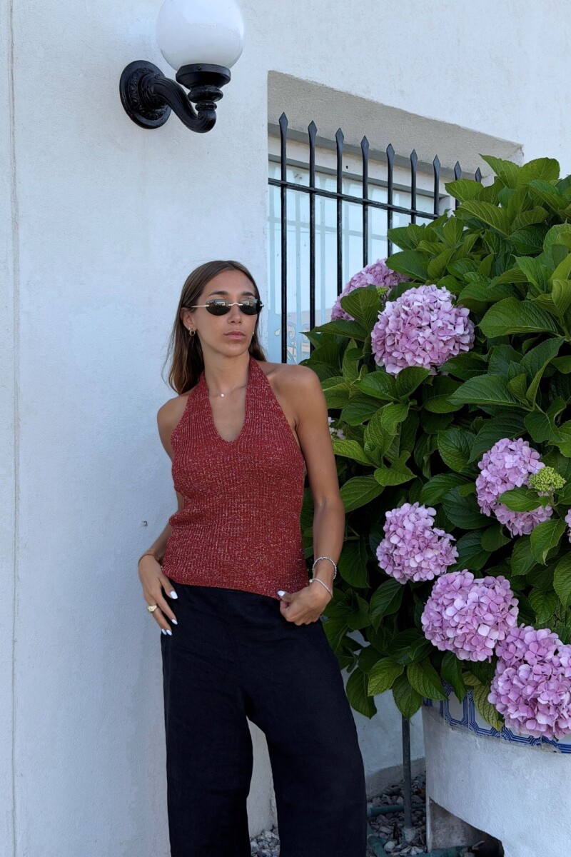 Top tejido doble Bordo