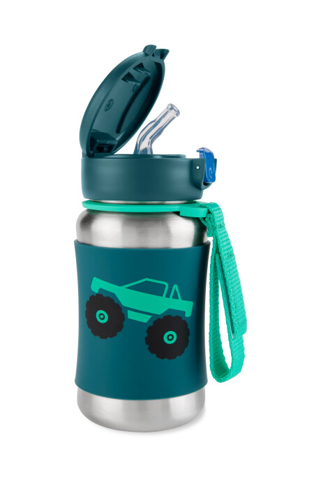 Botella de acero inoxidable con sorbito, diseño camión Botella de acero inoxidable con sorbito, diseño camión