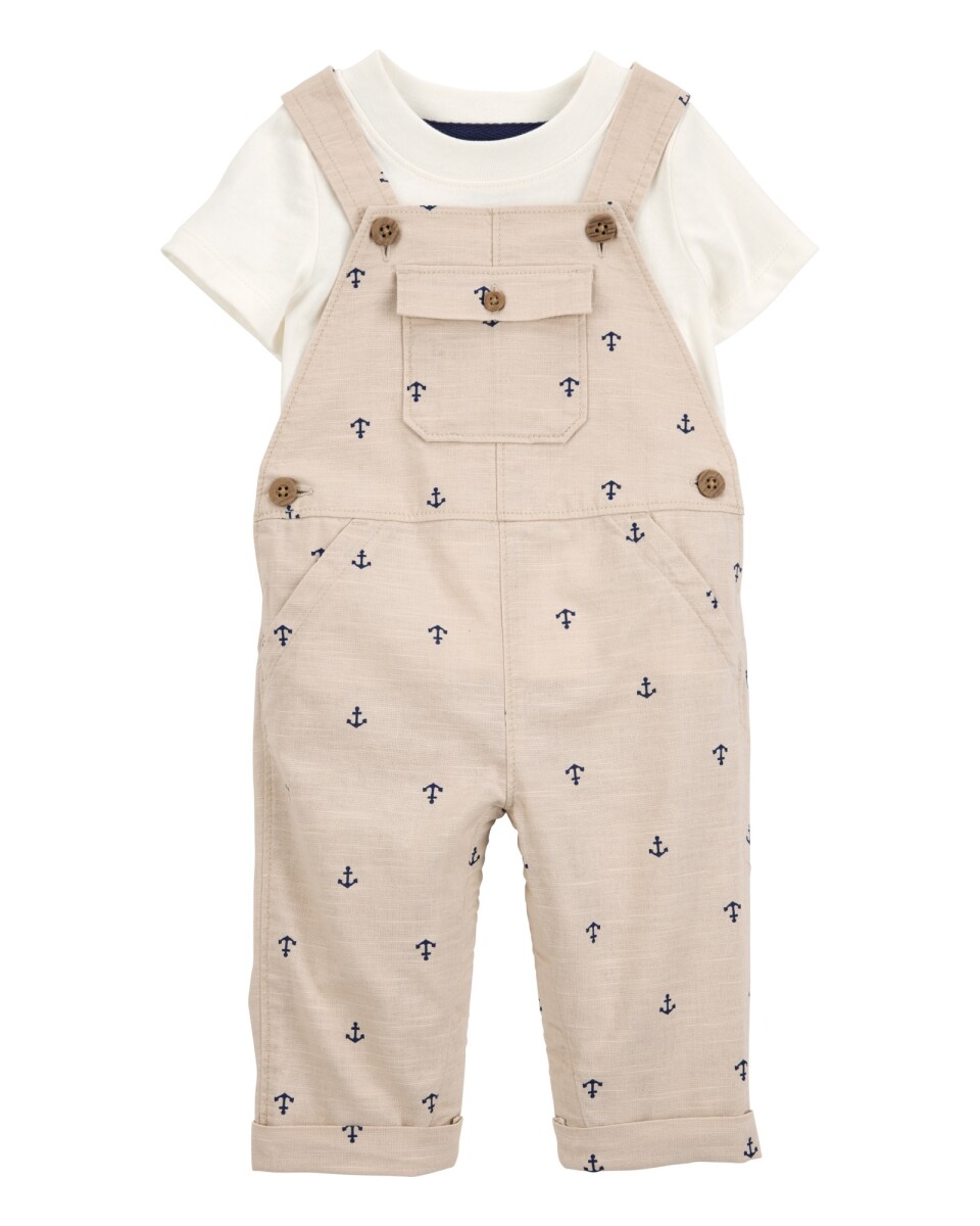 Set dos piezas de algodón, enterito corto y remera, diseño anclas 