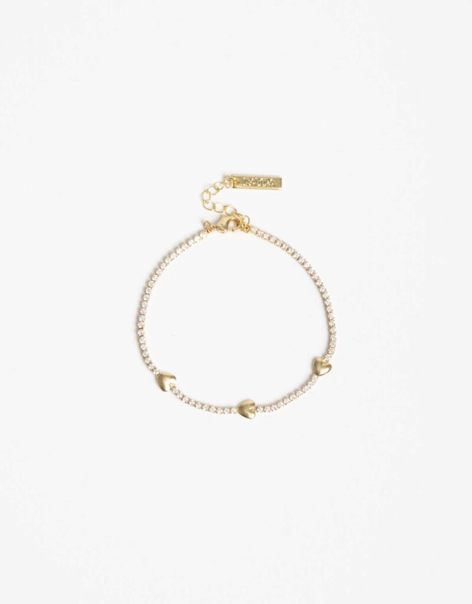 Pulsera Con Cubic Zironia Y Corazones - Dorado 