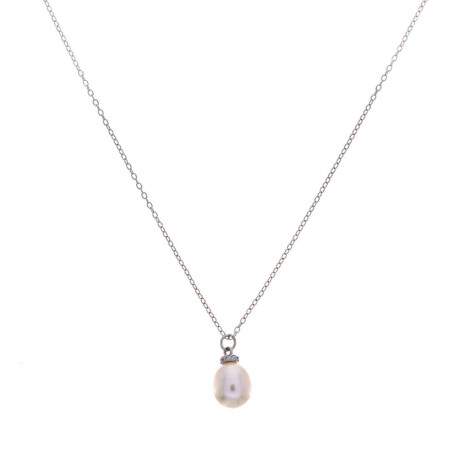 Conjunto De Cadena Y Dije De Plata 925 Rodinada Con Perla Y Circonias