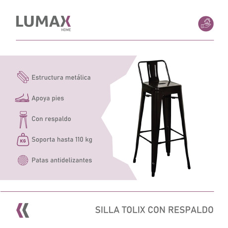 Taburete Tolix en metal con respaldo Negro