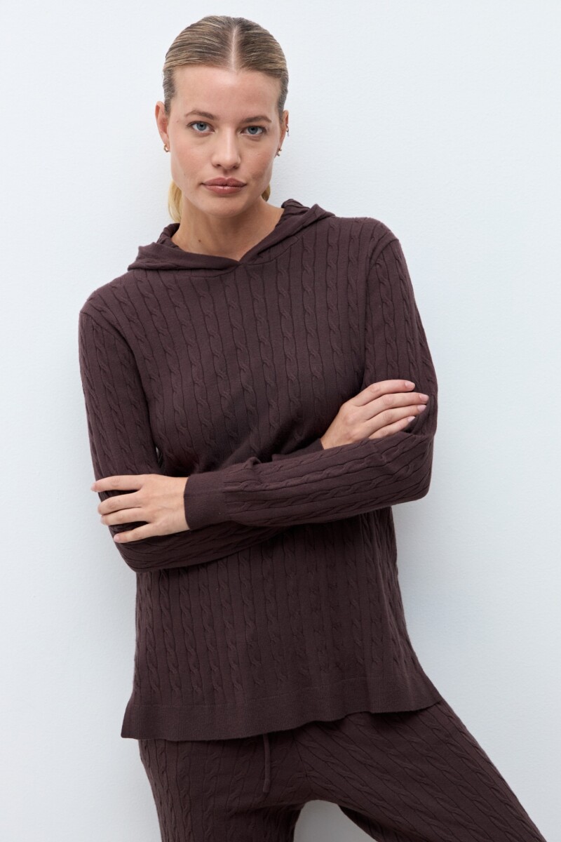 Hoodie tejido estructuras chocolate