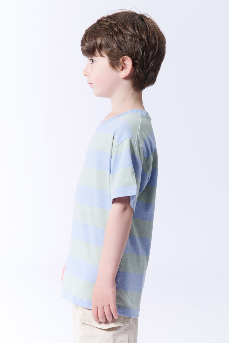 Remera slub rayas Celeste Y Verde