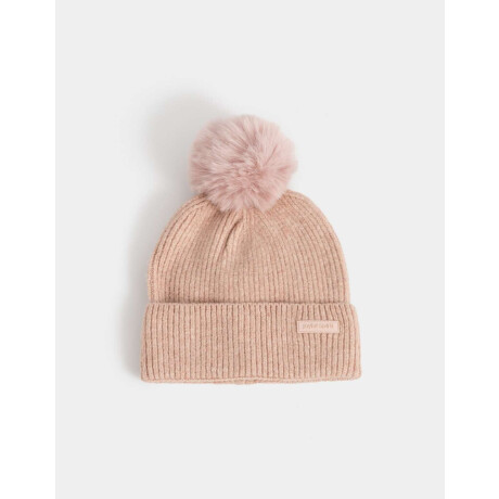 Gorro Tejido Con Pompón Rosa Viejo
