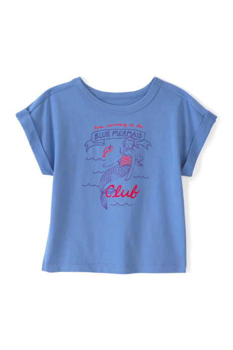 Remera de algodón, manga corta, azul, estampa sirena Remera de algodón, manga corta, azul, estampa sirena