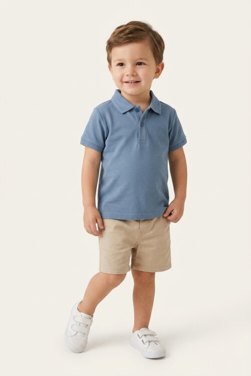 Remera m/c polo con detalle en cuello AZUL CLARO