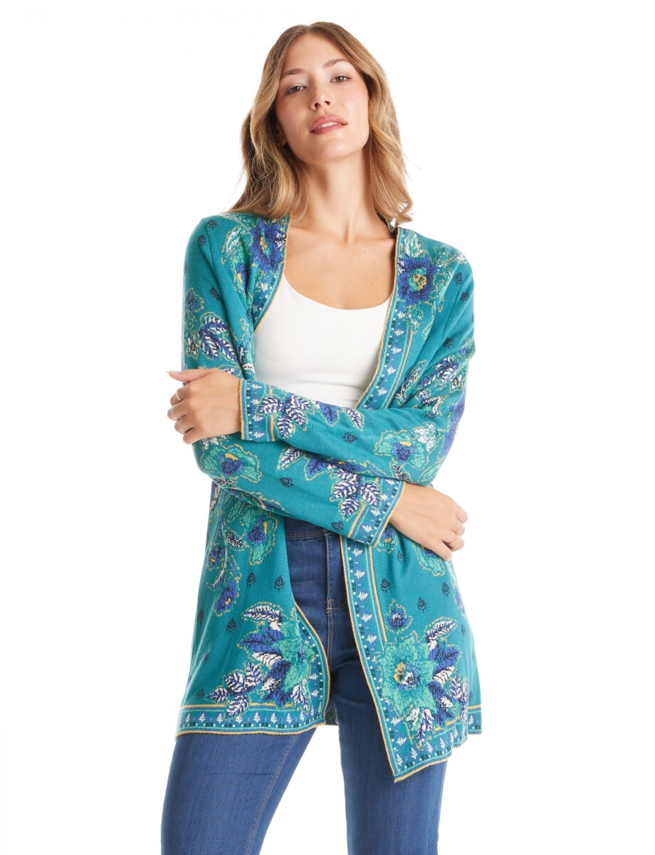 Cardigan Abierto Estampado - Verde/multi 