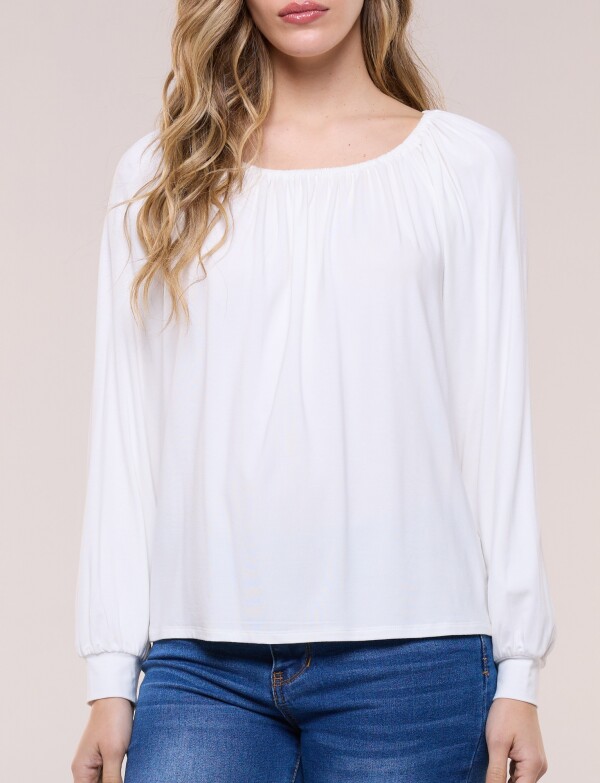 Blusa Modal Escote Fruncido Y Mangas Largas CRUDO