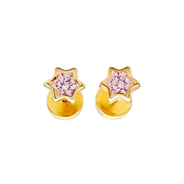 Abridores Estrellas -Oro Bajo- Zirconia rosa-AB8034 Conpiedra