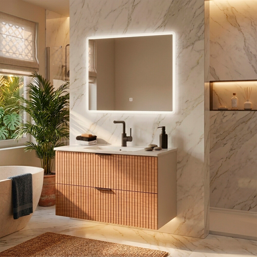 MUEBLE DE BAÑO CON ESPEJO LUZ LED MODELO 6032-80 / MUEBLE + ESPEJO LED 800x600 mm Mueble De Baño Con Espejo Luz Led Modelo 6032-80 / Mueble + Espejo Led 800x600 Mm