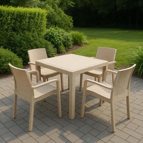 Juego de jardín 4 sillas con apoya brazo + mesa simil ratán 90x90cm BEIGE
