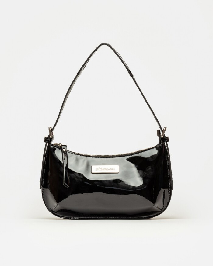 Cartera al hombro Mia en cuero charol Negro