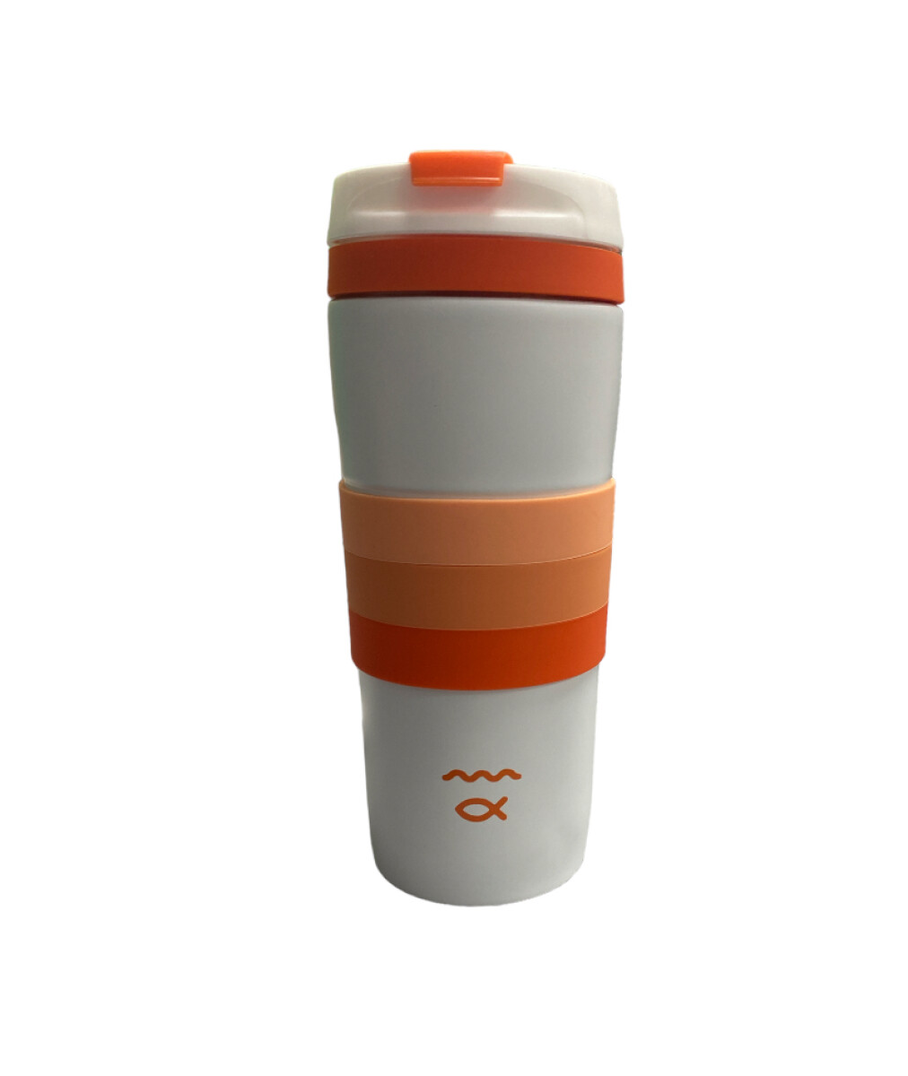 Mug Rio Bandas Color 350ml - Blanco con Naranja 