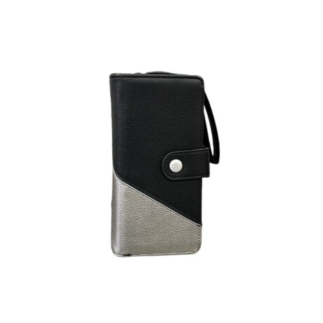Billetera de dama larga combinada Negro y gris