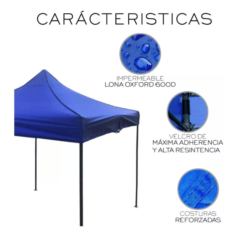 Gazebo Plegable Toldo Super Reforzado 2x2x2 Filtro UV 15KG Azul