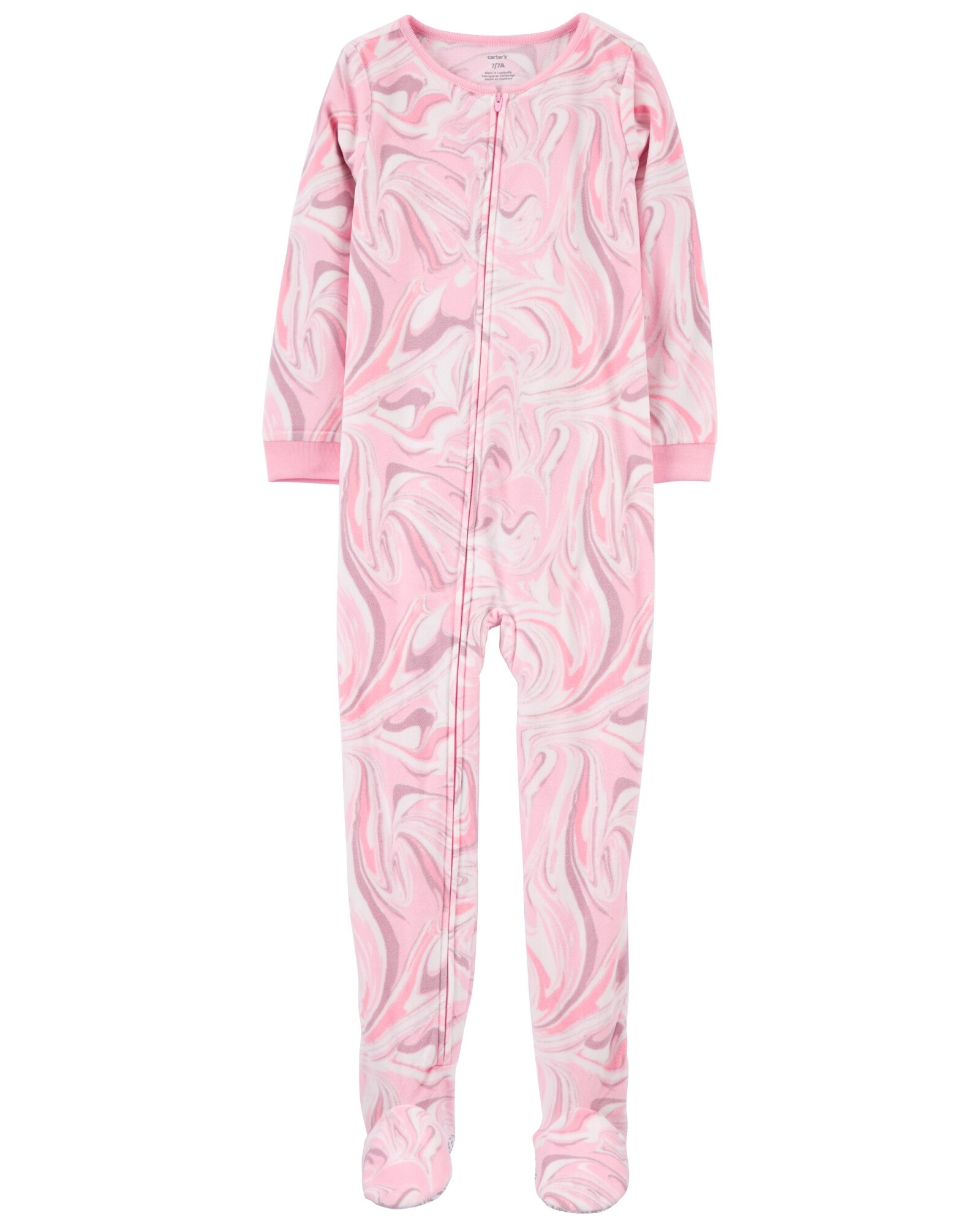 Pijama una pieza de micropolar, con pie, diseño remolinos Sin color