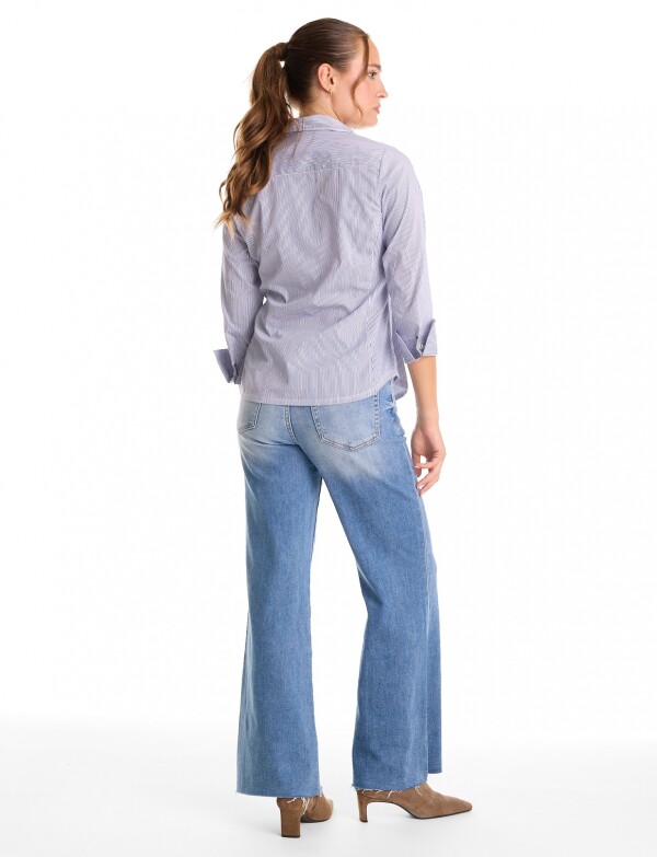 Camisa Lineas Strass AZUL/BLANCO