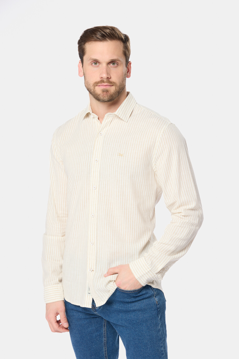 CAMISA DE LINO RAYADA Beige